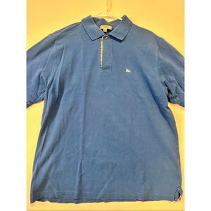Burberry Polo Men’s Shirt Cotton Nova Check Blue Short Sleeve, Size L